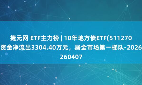 捷元网 ETF主力榜 | 10年地方债ETF(511270)主力资金净流出3304.40万元，居全市场第一梯队-20260407